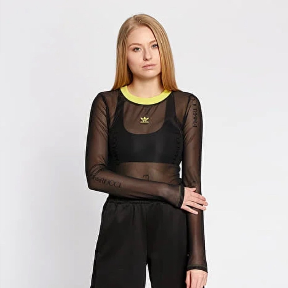 Adidas Black Sheer Long Sleeve Top with Neon Accents Xs